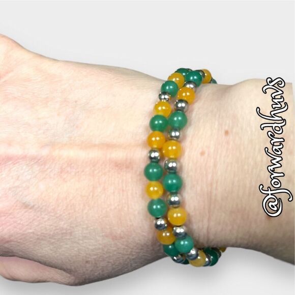 Bundle Sale 3 for $15 | Two Green and Gold Stretch Bracelets - Picture 1 of 7